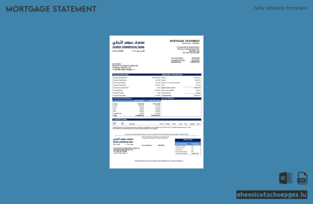 Hypothekenabrechnung der Iraq Sumer Bank (Word- und PDF-Beispiel)
